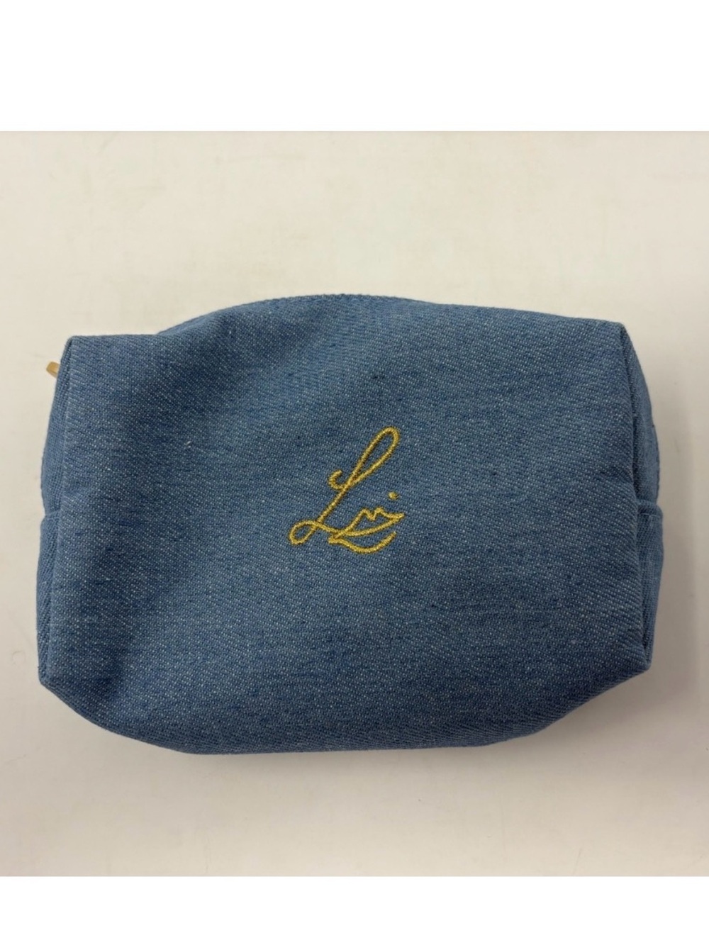 Lisa Eldridge Blue Denim Cosmetic Pouch Makeup Bag Gold Zip Travel Case Beauty